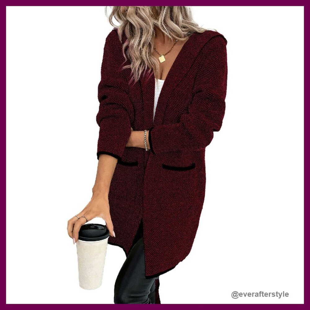 Oversized Chunky Cardigan Sweater Long Sleeve Open Front Hooded Y2k Chic